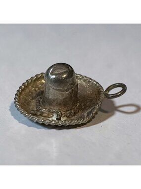 Mini Sterling Silver Mexico Sombrero Hat Pendant Charm .5x.5 Inches Vintage Coll